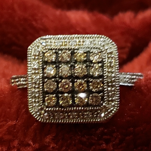 Sterling Silver ~ Chocolate & Clear Diamonds Ring - Picture 5 of 8